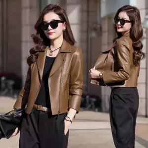 스트레인지 여성 블랙 가을 빈티지 무스탕 키작 코트 PU라이더 데일리룩 가죽 숏봄 재킷 KUK3