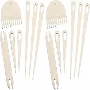 메카닉시 핸드 베틀 스틱 세트 뜨개질 공예를 위한 나무 직조 코바늘 셔틀 빗을 포함한 도구 14개