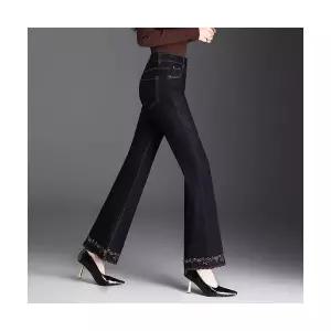 EAMT 여성용 가을 빈티지 슬림핏 늘어뜨려 자수 나팔바지 청바지 하이웨스트 YJ3