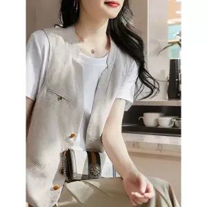 스트레인지 여친 캐주얼 랩 리넨 데일리룩 나시 브이넥 백 조끼 KUK1