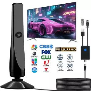 36DBI 6000마일 TV 안테나 스마트 증폭 신호 부스터 로컬 채널 4K 1080P를 위한 장거리 수신