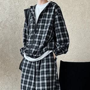 EAMT 여자 야구 점퍼 가을 빈티지 글렌 체크 후드 상의 YJ3