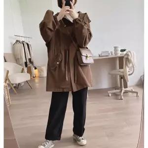 EAMT 여자 야구 점퍼 후드코트 봄가을 오버사이즈 슬림핏 하프기장핏 면 카고탑 YJ3