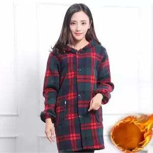 여성 후드 플리스 벨벳 간절기 캐주얼 체크 코트 자켓