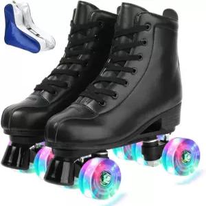 여성용 XUDREZ 롤러 스케이트 신발 남성용 PU 가죽 하이탑 더블 로우 초보자용 전문가용 실내외 가방 포함