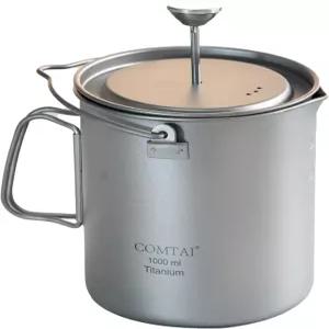 COMTAI 티타늄 프렌치 프레스 포트 1000mL/35온스 커피 메이커 캠핑 뚜껑 및 필터 컵 백팩 야외 하이킹