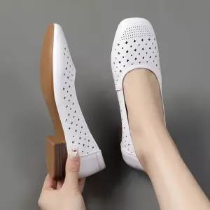 스파이더맨 여성 여름 빈티지 단화 라운드 플랫폼 진가죽 샌들 굽 펀칭 OPH5