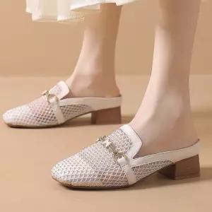 스파이더맨 여성용 망사 하계 캐주얼 통굽 로퍼 샌들 진피 통기성 큐빅 슬리퍼 OPH5