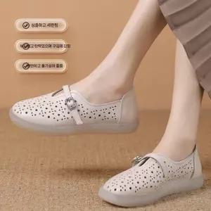 스파이더맨 여친 샌들 리얼가죽 소가죽펀칭 통굽플랫슈즈 4계절화 OPH5