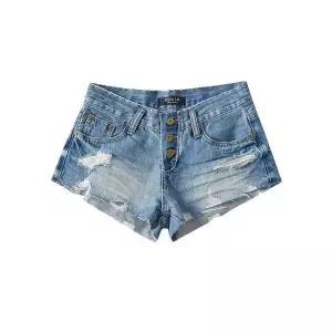 헐크 여성 여친 청반바지 하이 미디 움 로우 가을 핫팬츠 쓰리버튼 워싱 찢어진KKE3