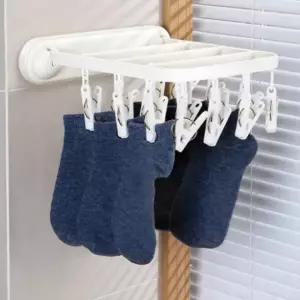 벽부착 다기능 접이식 옷걸이 무타공 속옷 양말 건조 집게