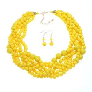 여성용 멀티 스트랜드 크리스탈 진주 구슬 성명 목걸이 레이어드 비즈 튬 주얼리 세트