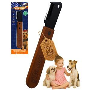 반려견용 스트리핑 나이프 u2013 테리어 및 이중 코팅 품종용 부드러운 손 카딩 견고한 사펠레 하드우드 블랙 옥사이드 스테인리스 스틸 청소하기 쉬운 개 그루밍 도구 오른손잡이