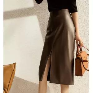 포뇨 여성 스커트 미디엄롱 PU가죽 하이웨스트 힙스터 원스텝 OPH3