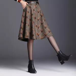포뇨 치마 모직 여성치마 모던 체크 A라인 우산 OPH3