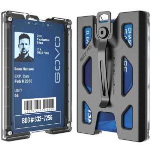 GOVO T4 홀더/지갑 내구성이 뛰어난 폴리카보네이트 ID/신용 홀더 메탈 클립 및 4장의 카드 슬롯 블랙