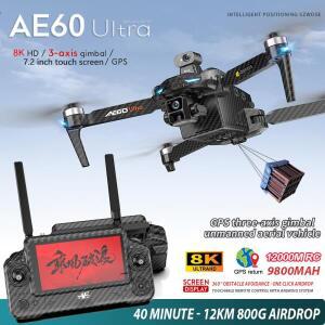 AE60 GPS 드론 8K 전문가용 HD 카메라 3축 짐벌 브러시리스 12KM 장애물 회피 대형 스크린 FPV 낚시 에어드