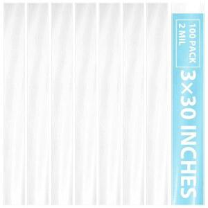 호퍼메 100팩 포스터 폴리백, 긴 청사진 보관 튜브 3 x 30인치, 투명한 평면 개방형 튜브, 대형 좁은 물품, 방수 기능