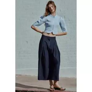 [ZARA] 자라 벌룬 슬리브 니트 재킷 - 파스텔 블루 3716258