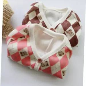 강아지 체크 알뜰형 곰돌이 가디건 핑크 2XL 1P 단추 티셔츠