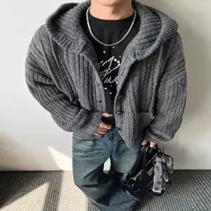 아이언하트 남성 남사친 니트 빈티지 가을 커플 단추 후드 꽈배기 집업 카디건 KKE3