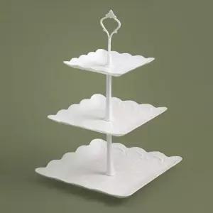 스퀘어 화이트 3단 디저트 트레이 플레이팅 접시 다용도 플레이트