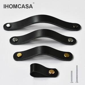 IHOMCASA 검은 가죽 손잡이 찬장 신발 캐비닛 채찍으로  아메리칸  가구 옷장 서랍 문