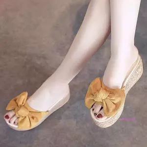 예쁜슬리퍼리본 통굽 교사용 웨지 키높이 사무실 이쁜 왕리본 가보시lmn266