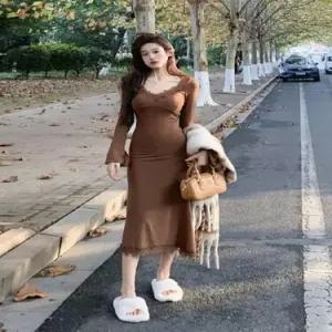 여자 원피스 가을 이너 레이스 긴팔 코디 코트 힙업 롱스커트 CH3