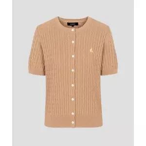 매장정품 빈폴 BEANPOLE LADIES [Essential] 코튼 케이블 라운드넥 반소매 카디건 베이지 (BF625AE01A) BF6