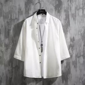 남성용 상의 터틀넥 솔리드 면마 칠부 캐쥬얼 셔츠 빅사이즈 OP1