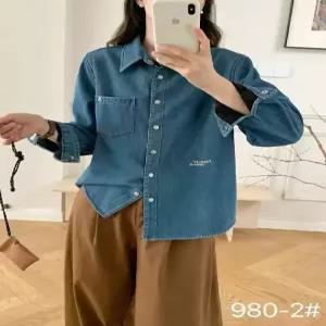 밴널스샵 빈티지 여사친 청 기모 셔츠 블레이저 싱글 자수 터틀넥 무지데님 HO1