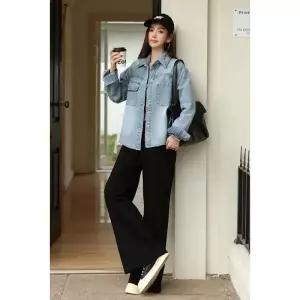 밴널스샵 여친 청 봄 무지데님 긴팔 코트 슬림핏 셔츠 유럽 레이어드 HO1