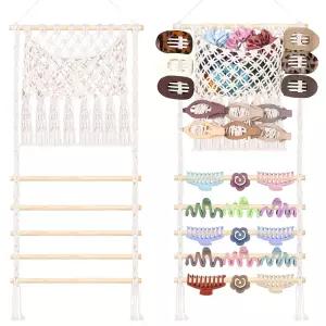 스노우스타 마크라메 헤어 클로 클립 정리함 대용량 메쉬 백 스크런치 홀더 및 여성용 타이 액세서리 걸이