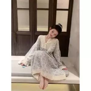 록쉬블몰 스커트 중기장 커플 레이스 파자마 면사 브이넥 잠옷세트 HO1