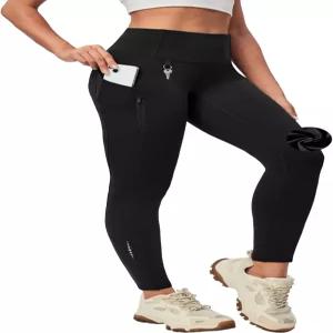 주머니가 달린 히토가 플리스 안감 레깅스 여성용 방수 보온 겨울 따뜻한 요가 바지 하이킹 러닝