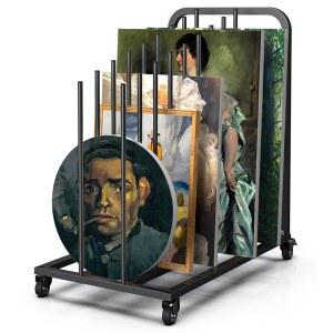 Gtouse 모바일 아트 캔버스 보관 랙 온 휠, 조절 가능한 금속 프레임 아트워크 건조 홀더, 페인팅 보드용 대형 세로 액자 디스플레이 스탠드, 그림, 배송 상자(블랙)