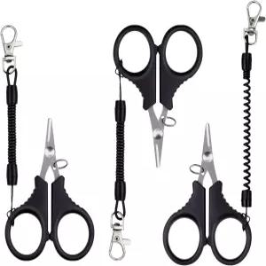 3피스 낚시 가위 스테인리스 스틸 줄 커터 및 브레이드 라인 티타늄 코팅 후크 접이식 코일 랜야드