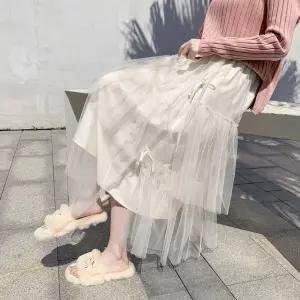 봄치마 망사 캉캉 러블리 쉬폰 여성 리본 롱스커트 jZu6+7GwM