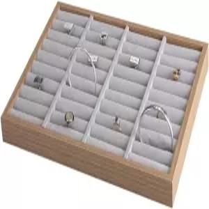 팔찌 홀더 뱅글 오거나이저 디스플레이 트레이 36 섹션 벨벳 삽입 링 박스 그레이