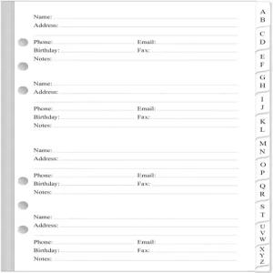 A5 바인더용 주소록 리필 - 알파벳 탭이 있는 A-Z 주소 노트북 용지 120gsm 백서 6구 펀헤드 5.8 x 8.3