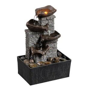 MAOCHI 탁상용 3단 디자인 LED 계단식 그릇 실내 분수 벽돌 테이블 장식 조명