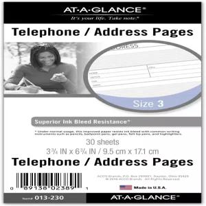 AT-A-GLANCE 데이 러너 전화 및 주소 페이지 리필 루즈 날짜 미정 플래너용 3-3/4인치 x 6-3/4인치 사이즈