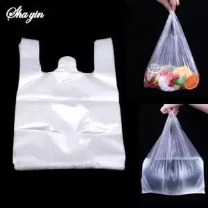 플라스틱 쇼핑백 100Pcs 투명 손잡이 식품 포장이있는 슈퍼마켓 비닐 봉투