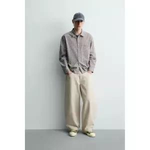 ZARA 자라 자수 플란넬 체크 셔츠 - 라일락 127297