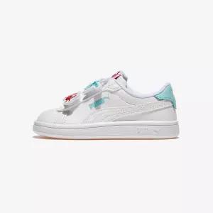 푸마 스매쉬 3.0 뱃지 벨크로 인펀트 - PUMA White-Safe Lake-Red Fire 596664