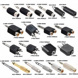 5피스 오디오 잭 커넥터 어댑터 변환기 스피커 6.35/6.5mm 남성 3.5mm 스테레오 모노 여성 RCA