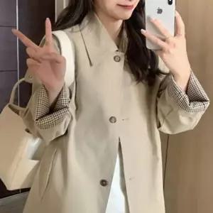 포인트 트렌치코트 클래식 체크 여성아우터 더블 가을아우터 [mFKLWF5]