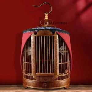 레트로 복고풍 엔틱 원형 휴대용 앵무새 케이지   가정용 새 액세서리  고급 조각 대형 새장  대나무 GL