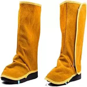 가죽 용접 스패츠 내화 부츠 및 신발 커버 내열 내마모성 용접기 작업 보호 발 안전 보호대 게이터 노란색